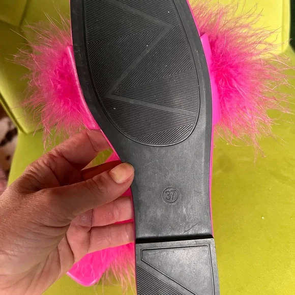 Pink Fuzzy Slide Sandals - Picture 2 of 2